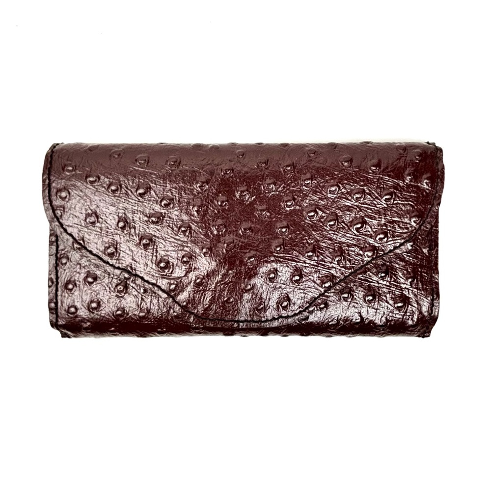Bordeaux Textured Leather Tri Fold Envelope Clutch Wallet